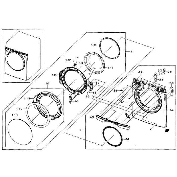 Front / Door Diagram and Parts List for DV407AGW XAA-02 Samsung Dryer