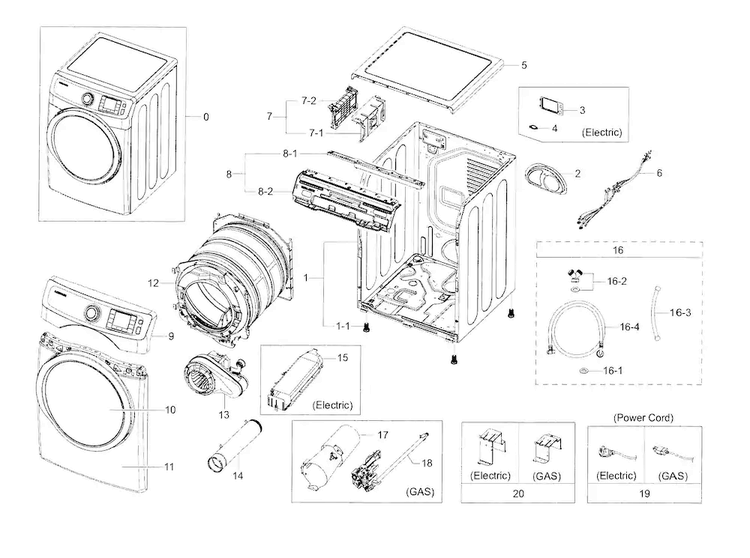 Main Assy Diagram and Parts List for DV42H5600EP A3-0000 Samsung Dryer