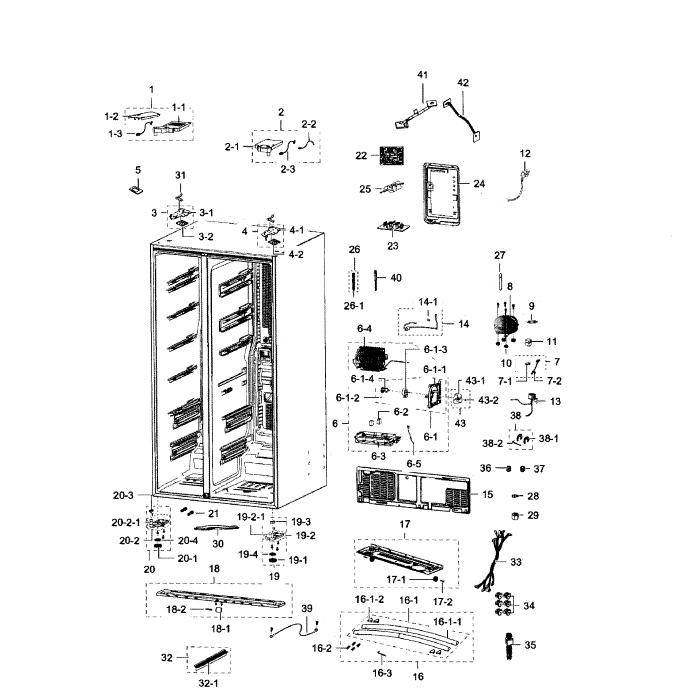 Cabinet Diagram and Parts List for RSG307AARS XAA-01 Samsung Refrigerator