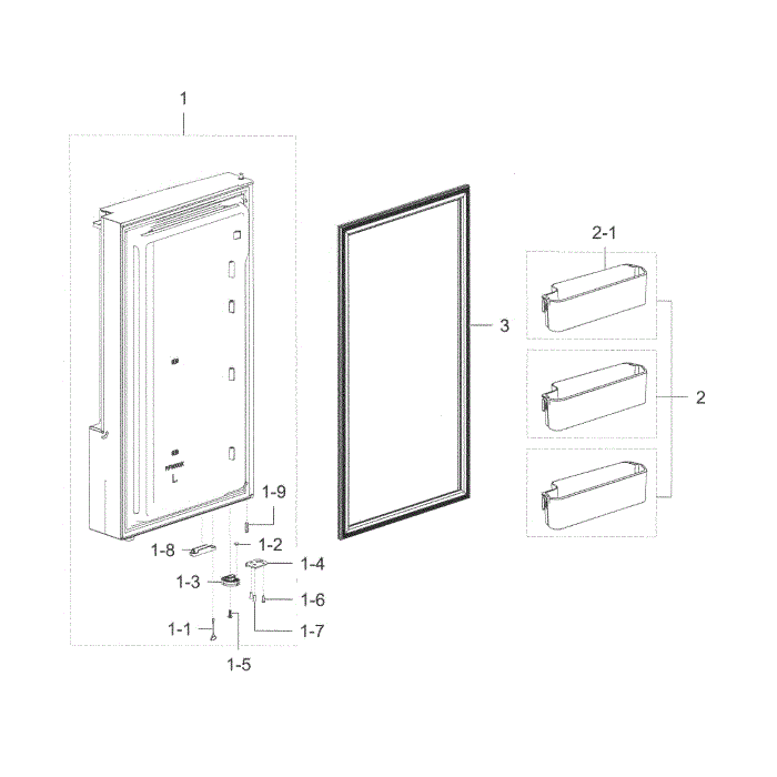Freezer Door L Diagram and Parts List for RF22K9581SG AA-00 Samsung Refrigerator