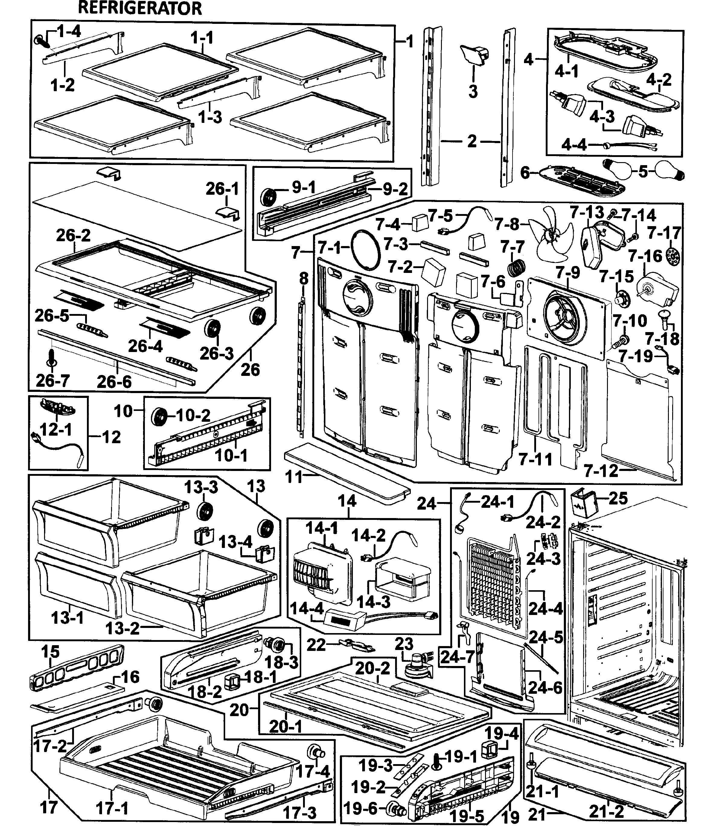 Refrigerator Diagram and Parts List for RF265ABPN XAA-0000 Samsung Refrigerator
