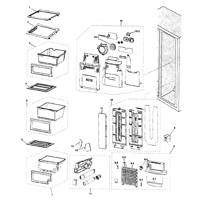 Refrigerator Diagram and Parts List for RS263TDBP XAA-01 Samsung Refrigerator