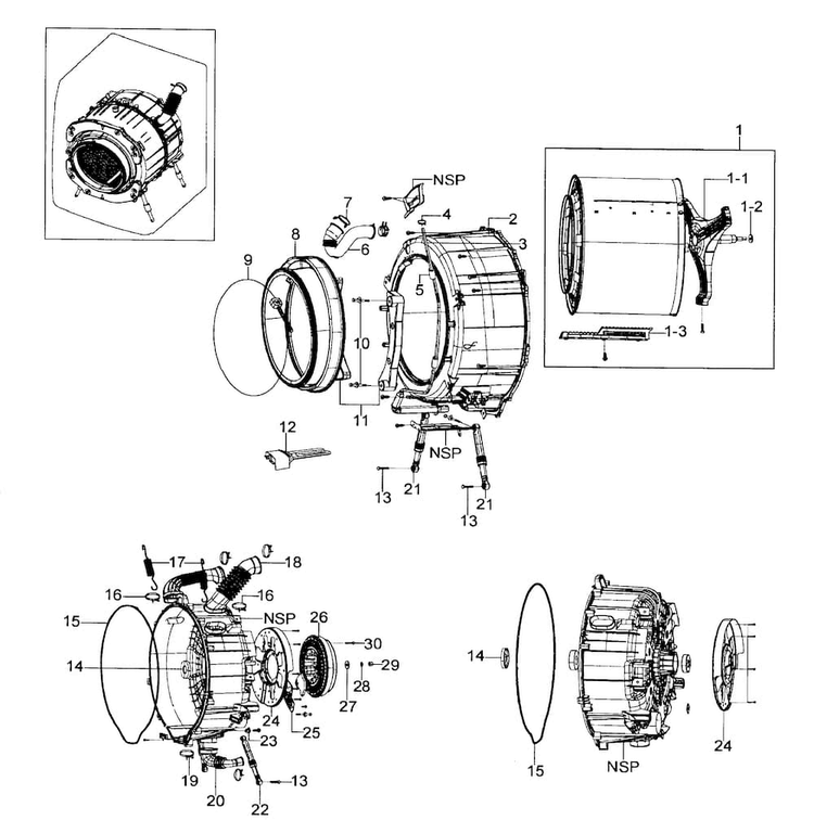 Drum Assy Diagram and Parts List for WF317AAS XAA-0000 Samsung Washer