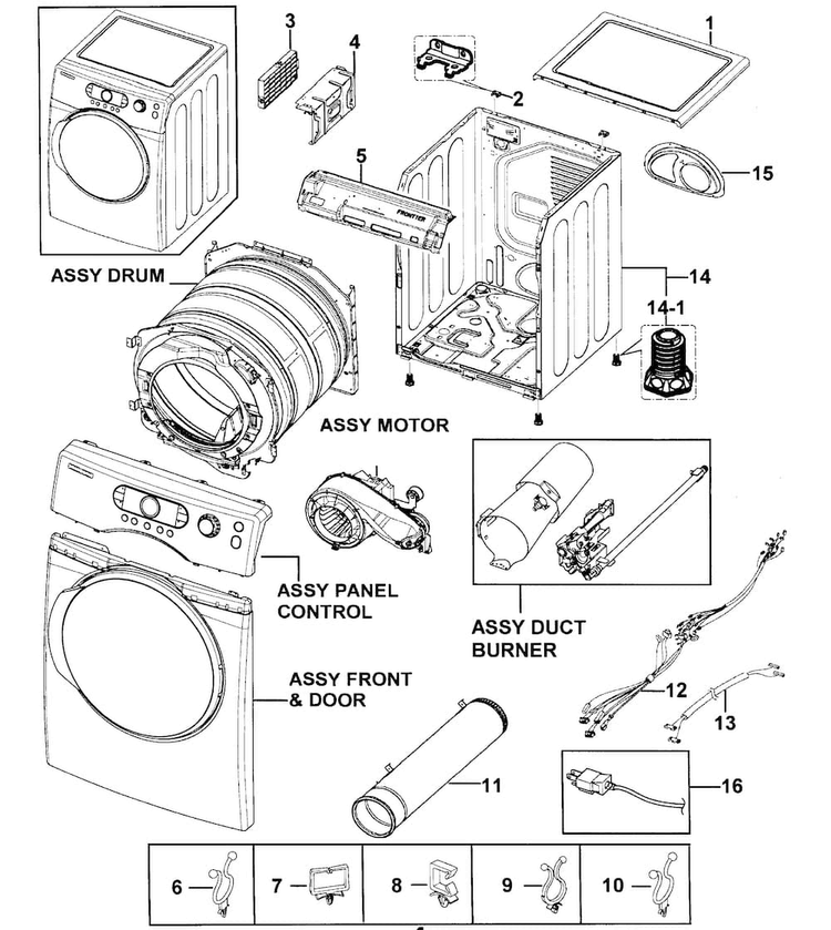 Main Assy Diagram and Parts List for DV328AGR XAA-0000 Samsung Dryer