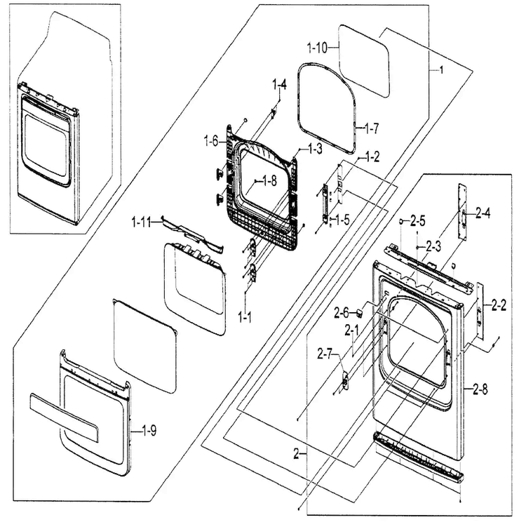 Door Assy Diagram and Parts List for DV5451AGW XAA Samsung Dryer