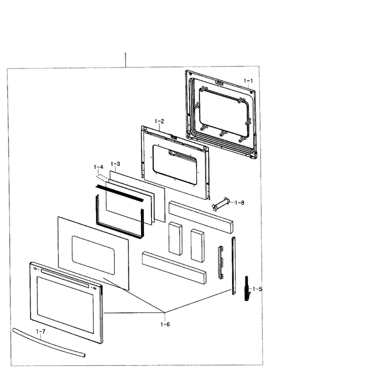 Door Assy Diagram and Parts List for NE594R0ABWW AA-0001 Samsung Range