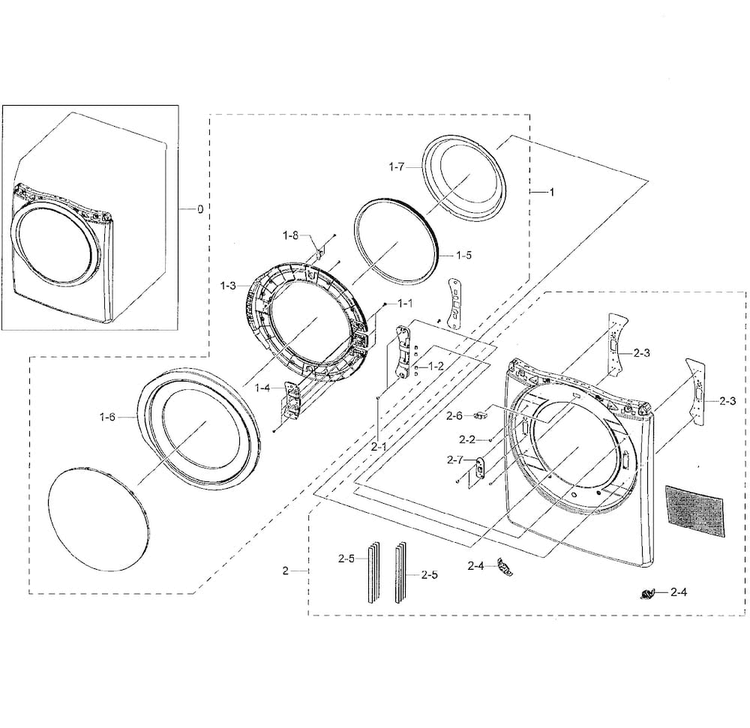 Frame Front & Door Diagram and Parts List for DV42H5000EW A3-0002 Samsung Dryer