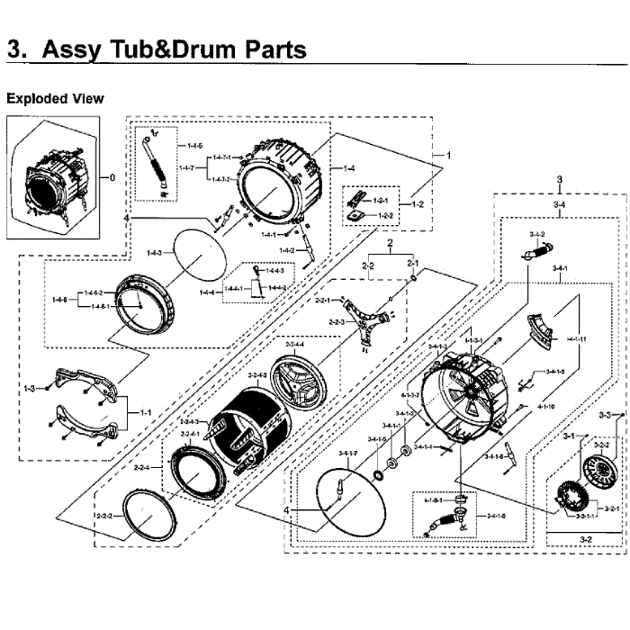 Tub / Drum Diagram and Parts List for WF45M5500AW A5-00 Samsung Washer