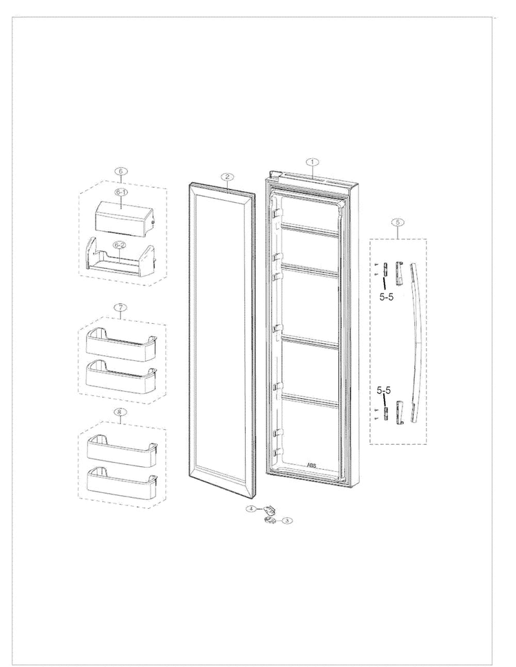 Door Right Diagram and Parts List for RS261MDBP XAA Samsung Refrigerator