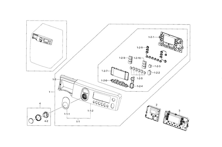 Control Panel Diagram and Parts List for WF448AAW XAA-0007 Samsung Washer