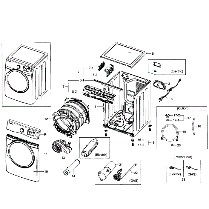 Main Assembly Diagram and Parts List for DV431AGP XAA-01 Samsung Dryer