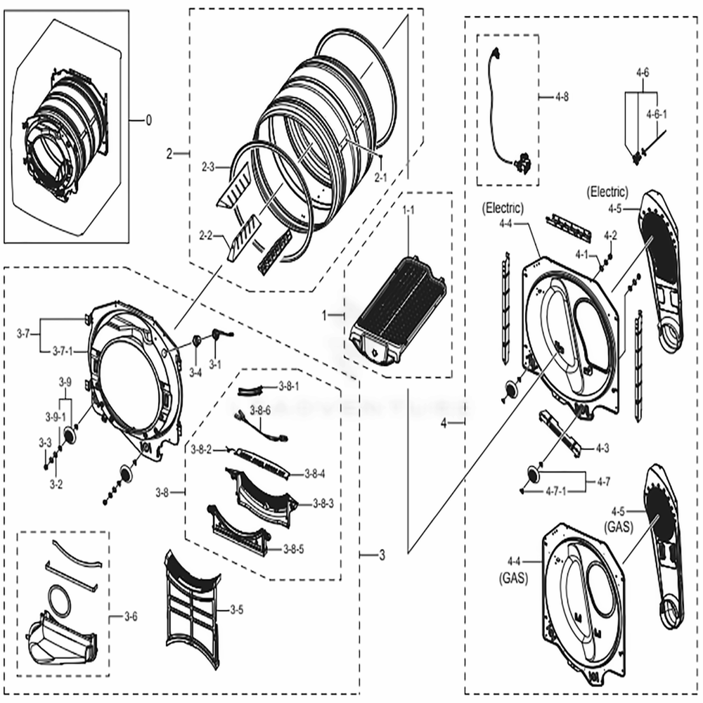 Assembly Drum Diagram and Parts List for DV45K6500EV (A3)(0001) Samsung Dryer