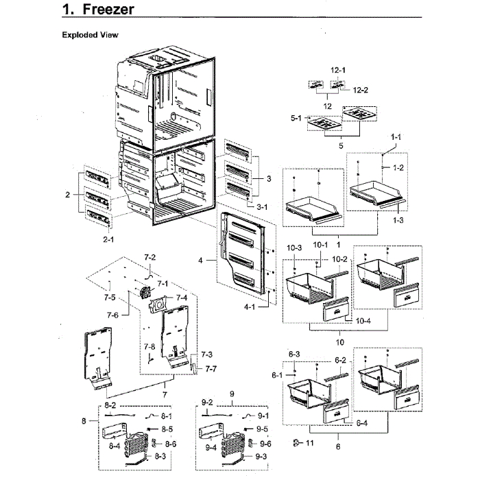 Freezer Diagram and Parts List for RF28K9580SR AA-01 Samsung Refrigerator