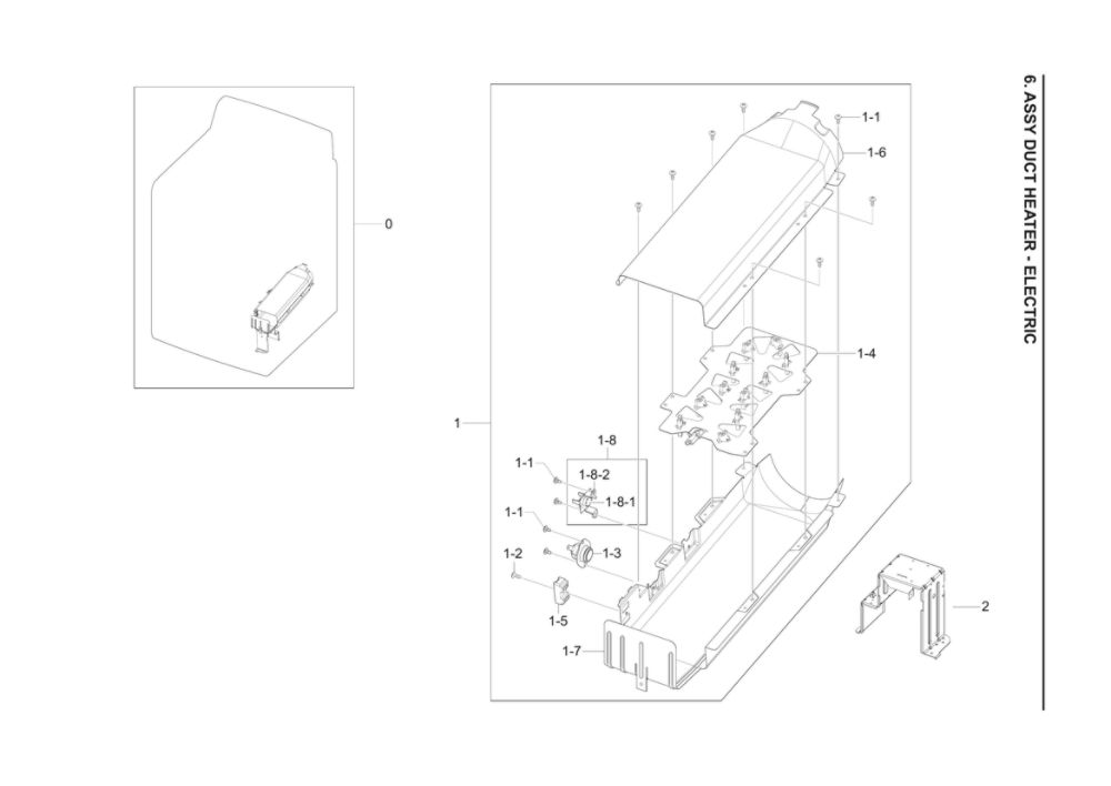 Heater Duct - Electric Assembly Diagram and Parts List for DV40J3000EW A2-02 Samsung Dryer