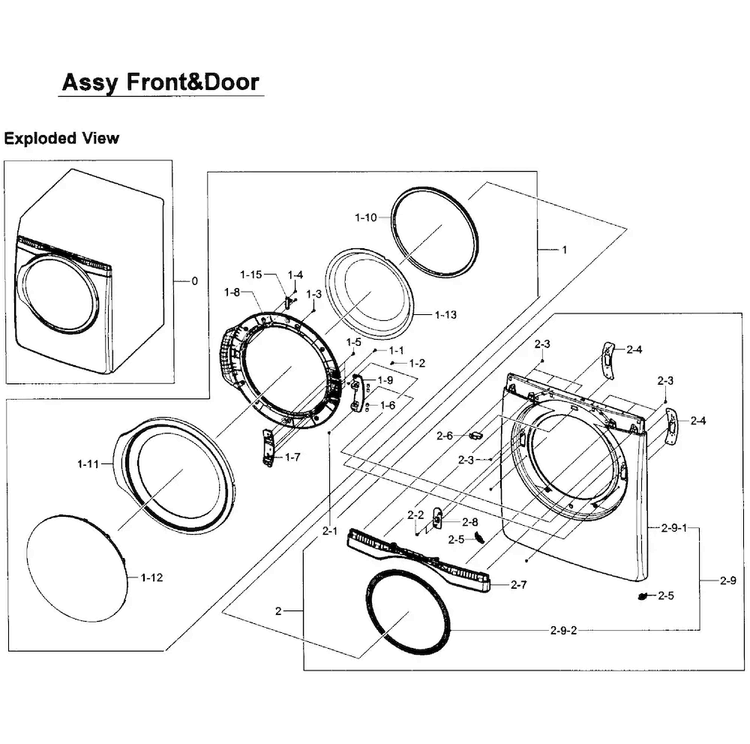 Front Assy Diagram and Parts List for DV405GTPASU AA-0001 Samsung Dryer
