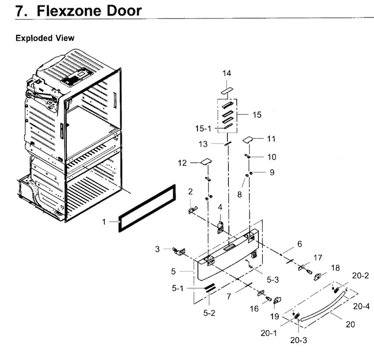 Flexzone Door Diagram and Parts List for RF4267HARS XAA-0002 Samsung Refrigerator