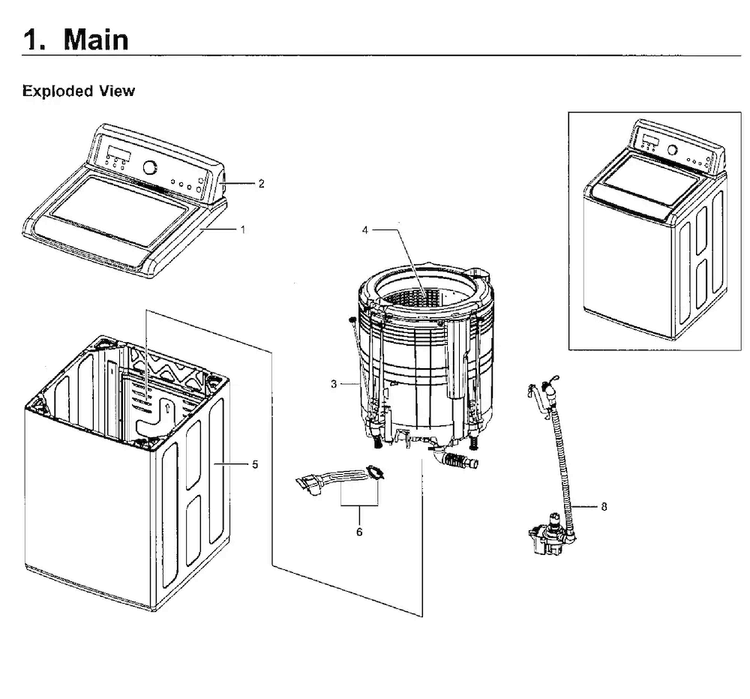 Main Asy Diagram and Parts List for WA5471ABP XAA-0001 Samsung Washer