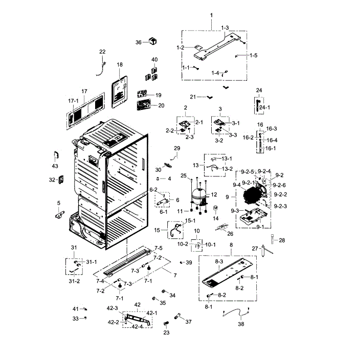Cabinet Diagram and Parts List for RF263TEAEBC AA-01 Samsung Refrigerator