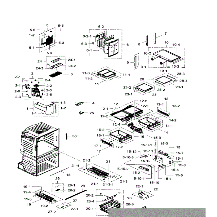 Fridge Diagram and Parts List for RF28HMEDBWW AA-06 Samsung Refrigerator