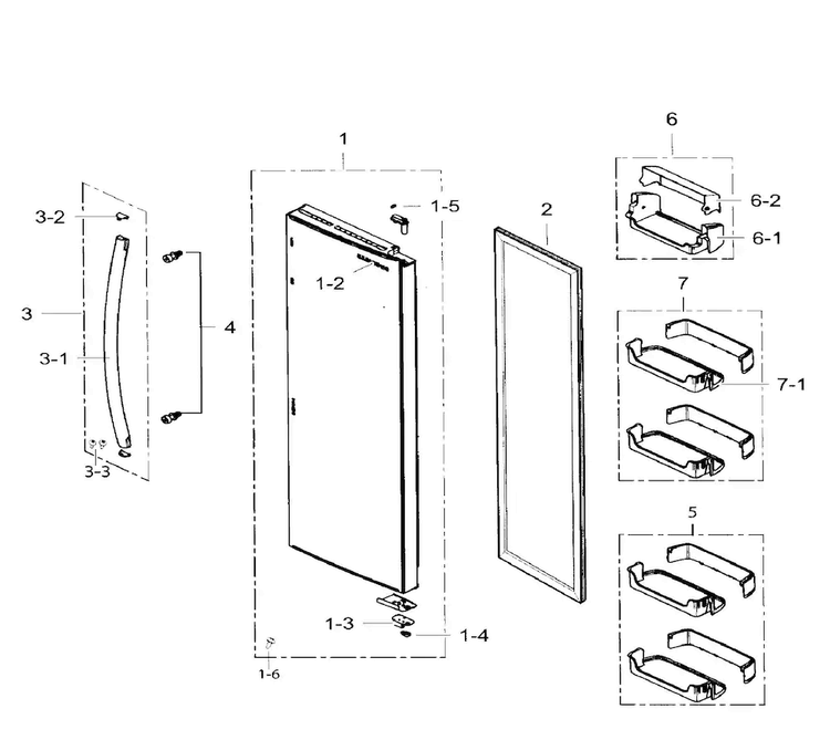 Right Door Diagram and Parts List for RS265TDRS XAA-0002 Samsung Refrigerator