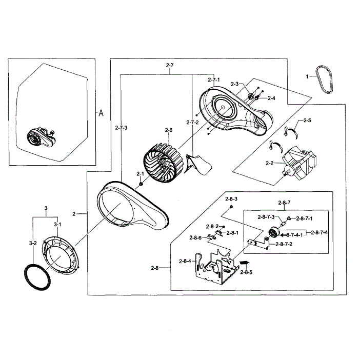 Motor Duct Diagram and Parts List for DV457GVGSGR AA-00 Samsung Dryer