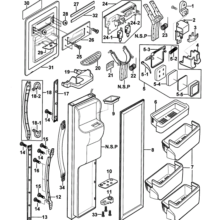 Left Door Diagram and Parts List for RS2534VQ XAA-00 Samsung Refrigerator
