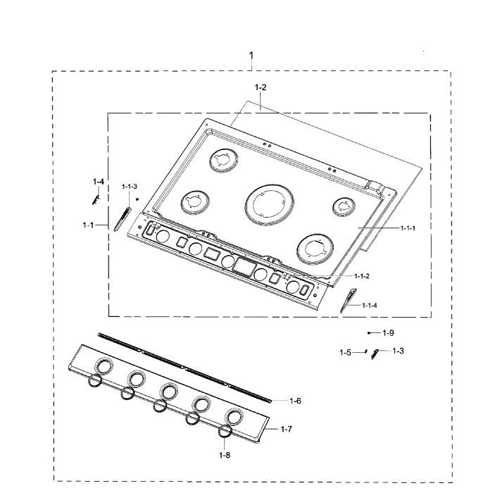 Frame Diagram and Parts List for NA30K7750TS AA-00 Samsung Cooktop