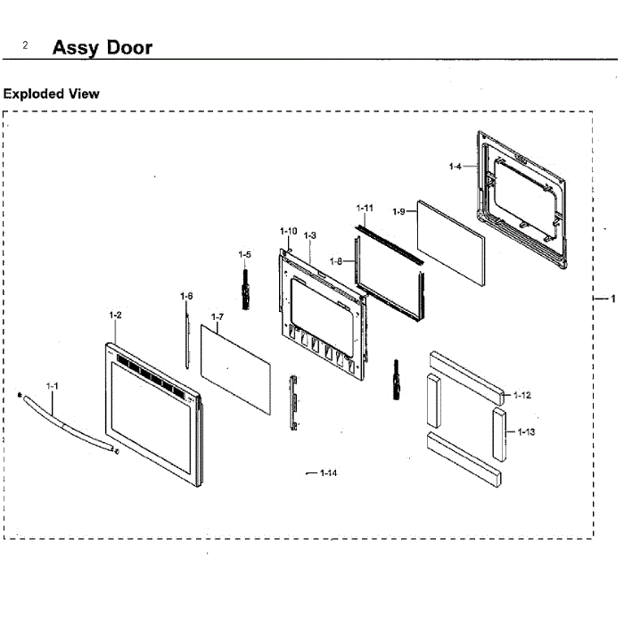 Door Assembly Diagram and Parts List for NE59J7630SS AA-02 Samsung Range