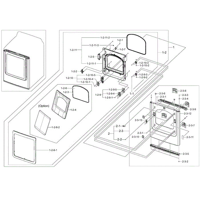 Frame Front And Door Diagram and Parts List for DV50K8600EW A3-01 Samsung Dryer