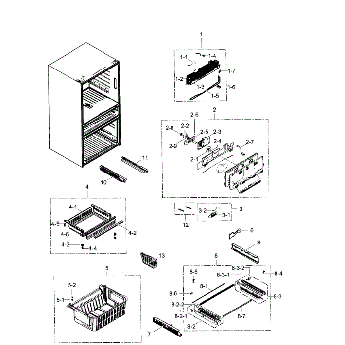 Freezer Diagram and Parts List for RF31FMEDBBC AA-03 Samsung Refrigerator