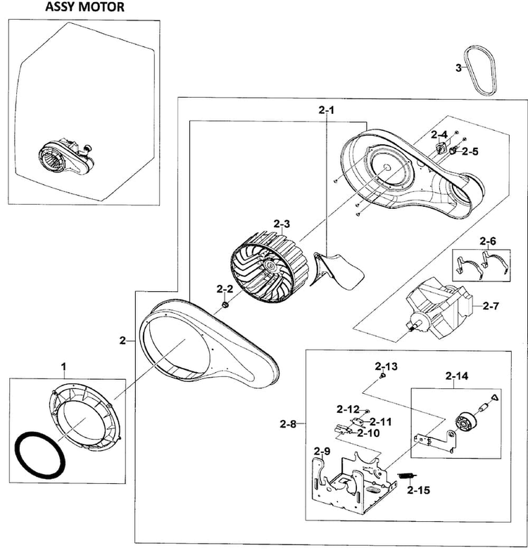 Motor Assy Diagram and Parts List for DV520AEW XAA-0001 Samsung Dryer