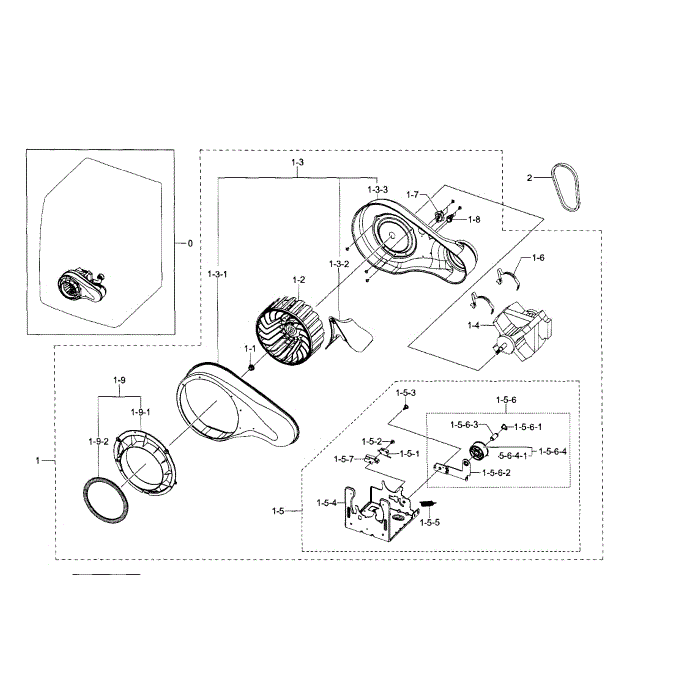 Motor Duct Diagram and Parts List for DV36J4000GW A3-00 Samsung Dryer