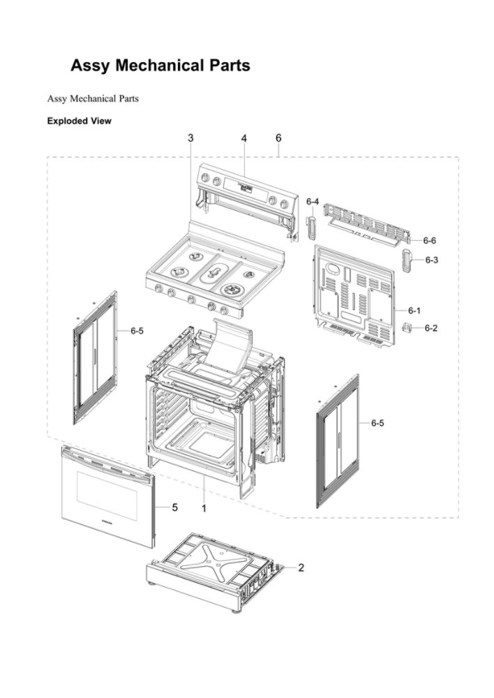 Mechanical Parts Diagram and Parts List for NX60A6311SG AA-01 Samsung Range