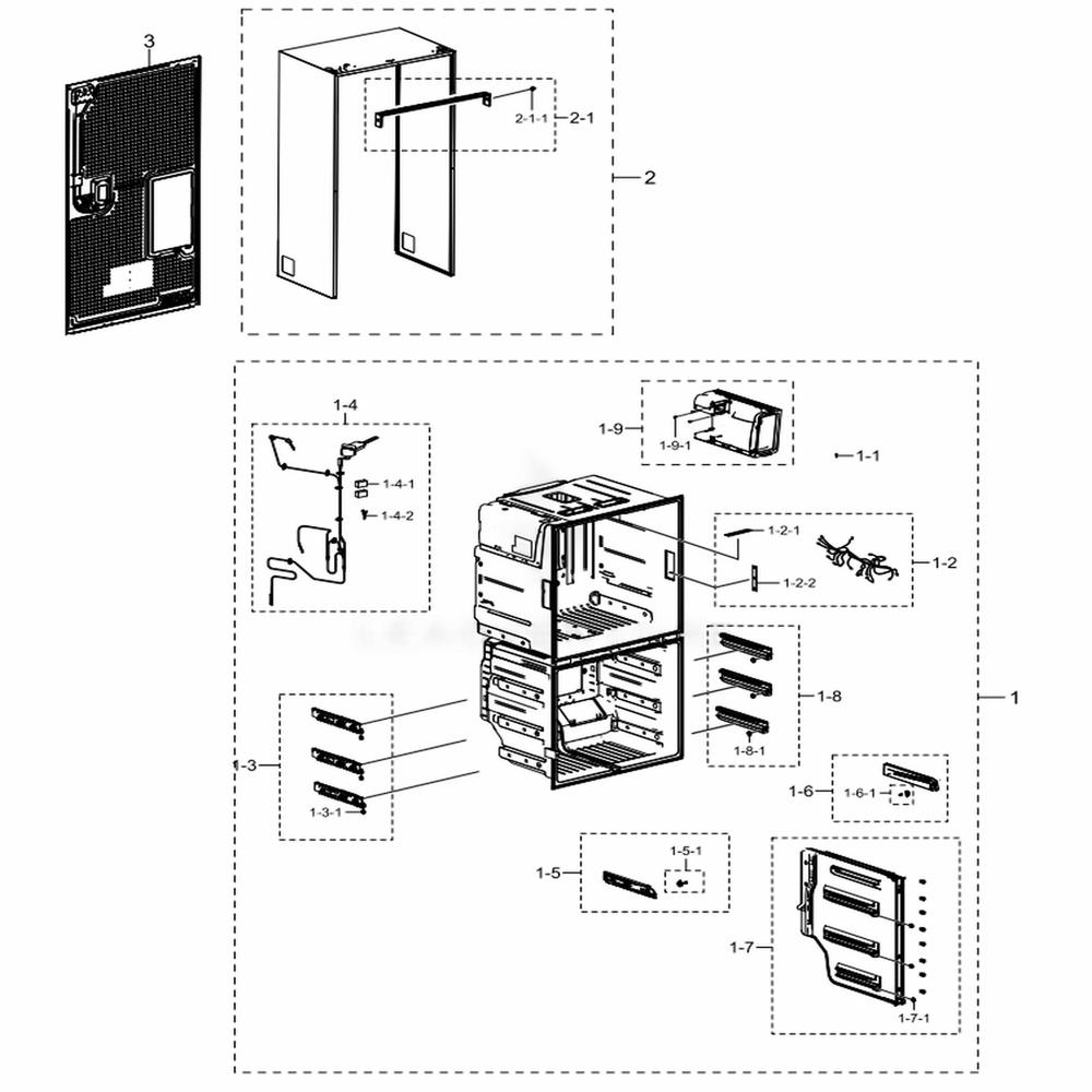 Cabinet 2 Diagram and Parts List for RF28K9070SG (AA)(0005) Samsung Refrigerator