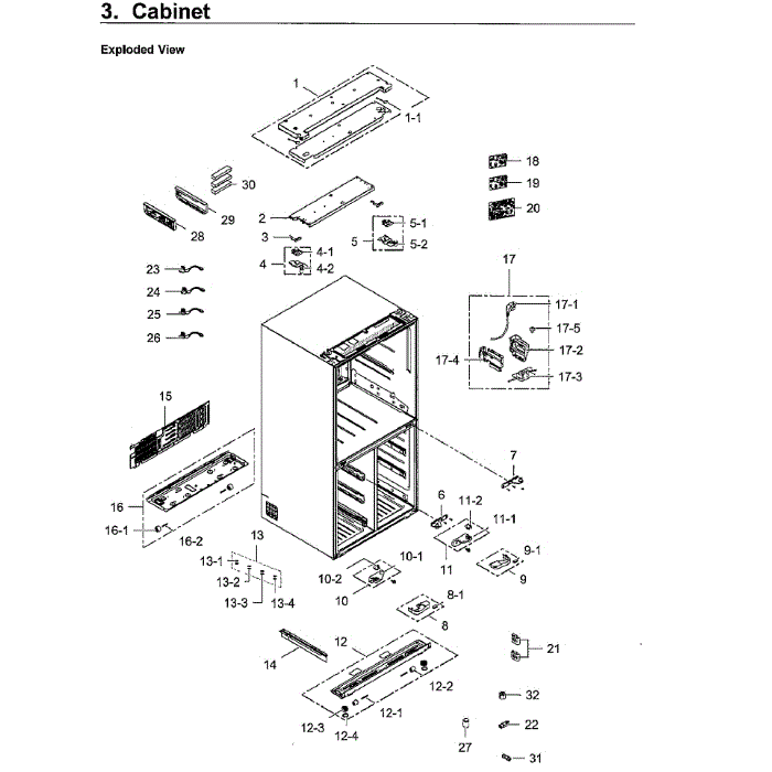 Cabinet Diagram and Parts List for RF24J9960S4 AA-04 Samsung Refrigerator
