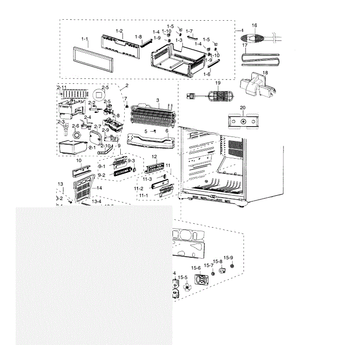 Freezer Diagram and Parts List for RF18HFENBWW AA-00 Samsung Refrigerator