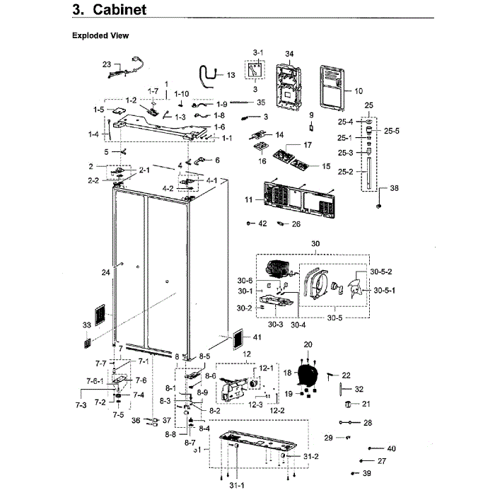 Cabinet Diagram and Parts List for RH22H9010SR AA-01 Samsung Refrigerator