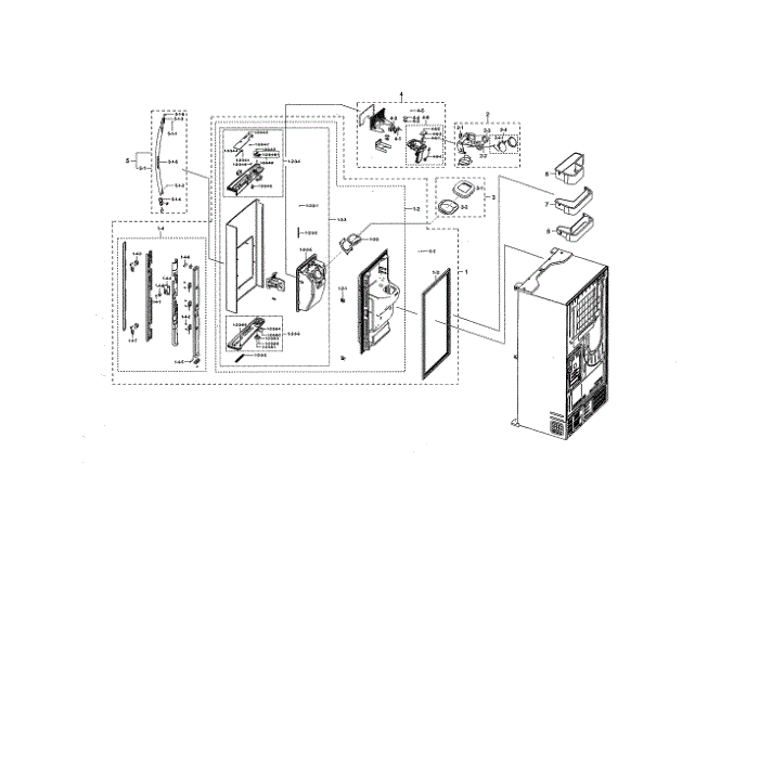 Left Fridge Door Diagram and Parts List for RF22NPEDBSR AA-00 Samsung Refrigerator