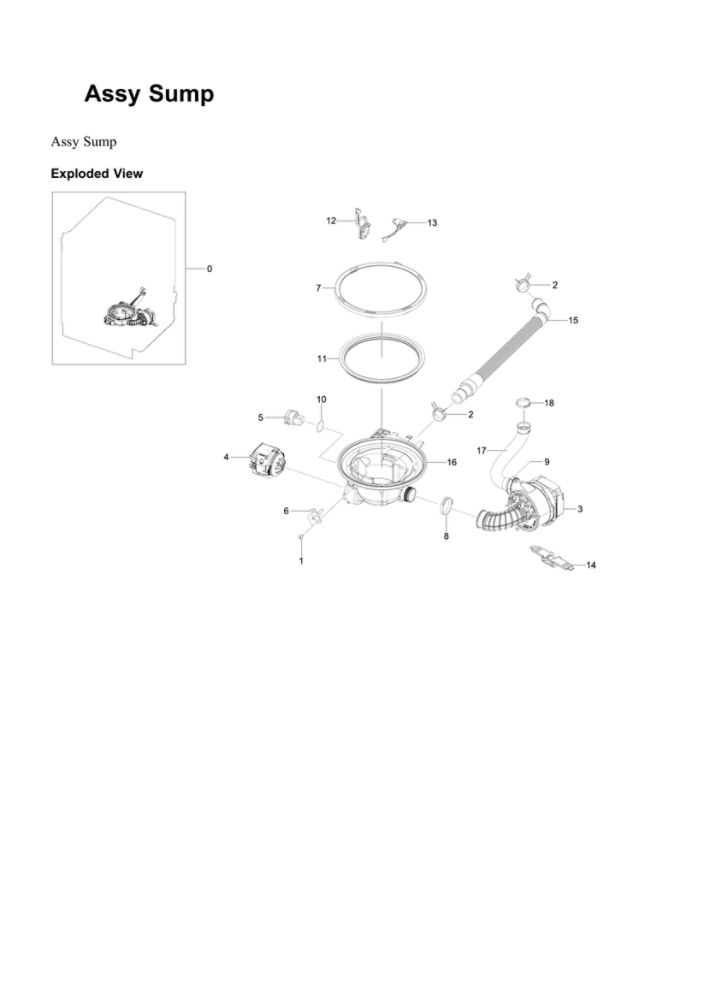Sump Assembly Diagram and Parts List for DW80R9950QN AA-00 Samsung Dishwasher