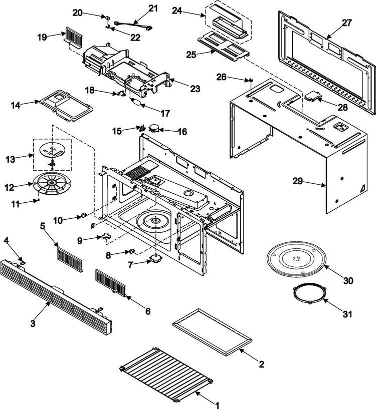 Body/cavity/elements Diagram and Parts List for MO1650BA XAA Samsung Microwave