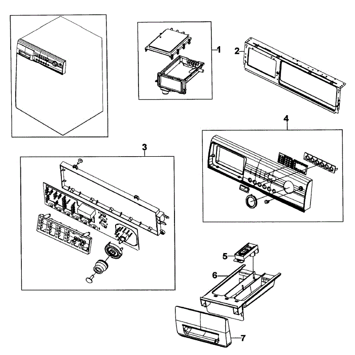 Control Panel Diagram and Parts List for WF-J1254 XAA-00 Samsung Washer