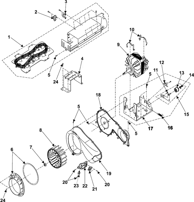 Blower/heater/motor Diagram and Parts List for DV316BEW XAA Samsung Dryer