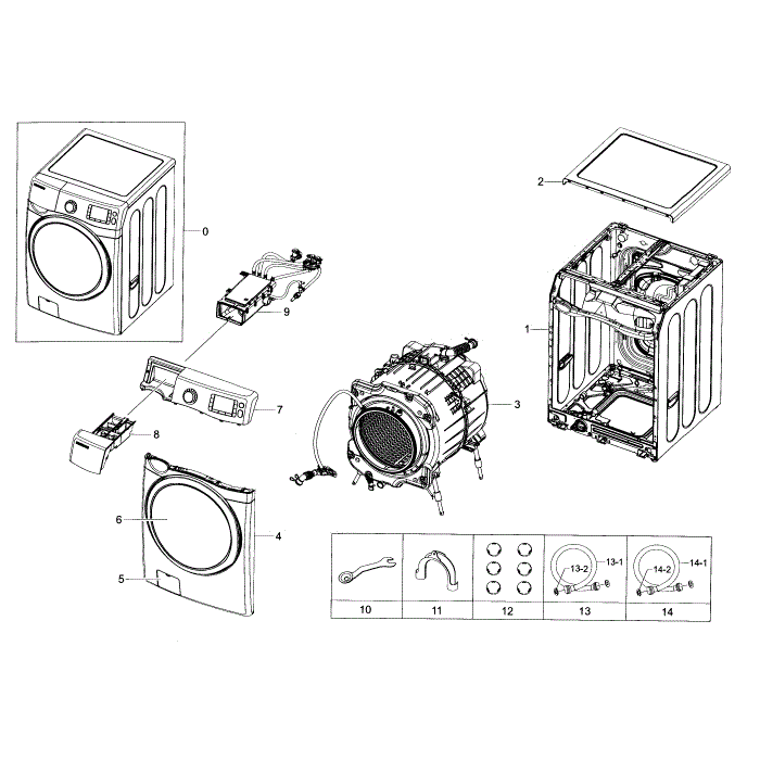 Main Assembly Diagram and Parts List for WF433BTGJWR A2-00 Samsung Washer