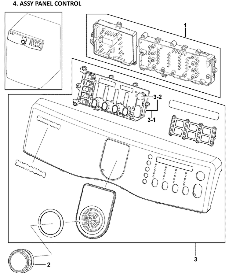 Control Panel Diagram and Parts List for DV409AGR XAA-0000 Samsung Dryer