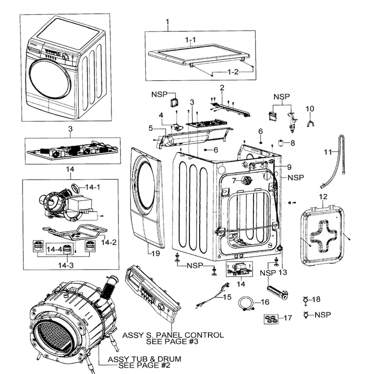 Main Assy Diagram and Parts List for WF206ANS XAA-0000 Samsung Washer