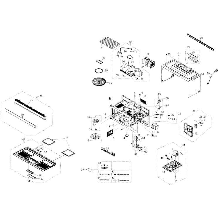 Cabinet Diagram and Parts List for SMH1713S XAA-0001 Samsung Microwave