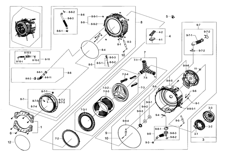 Tub & Drum Diagram and Parts List for WF56H9110CW A2-0000 Samsung Washer