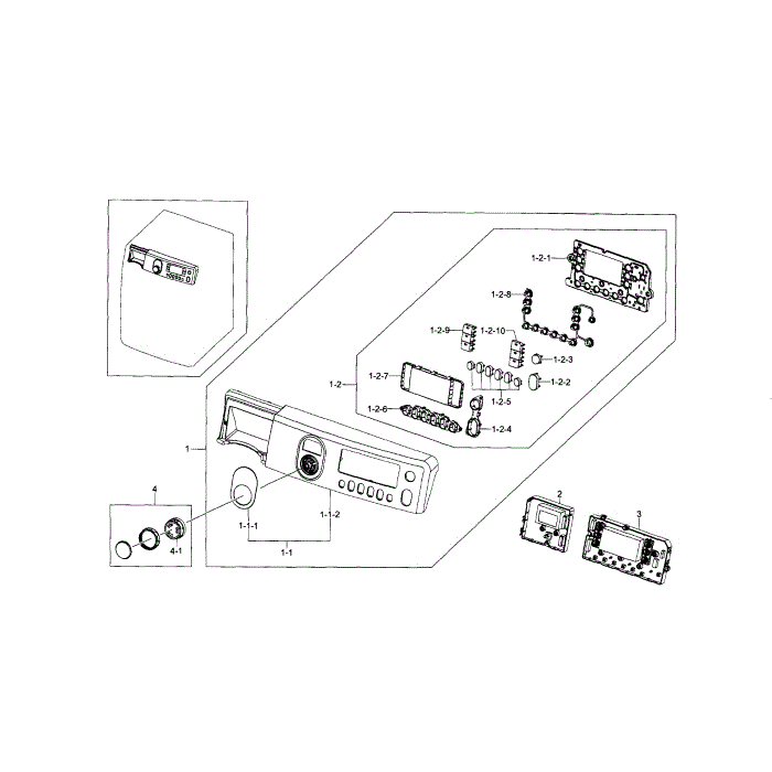 Control Panel Diagram and Parts List for WF448AAW XAA-05 Samsung Washer