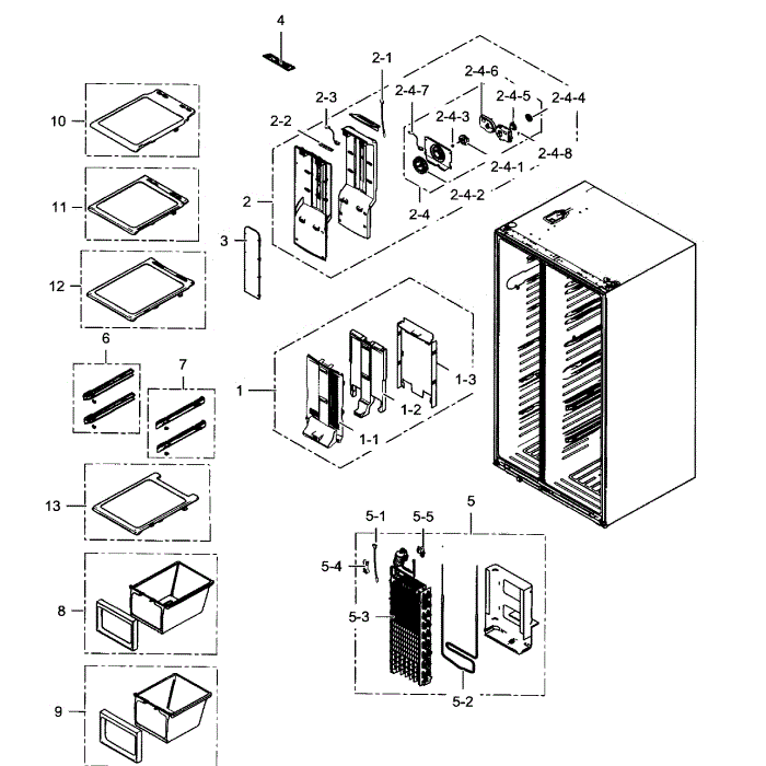 Freezer Diagram and Parts List for RH25H5611SR AA-01 Samsung Refrigerator