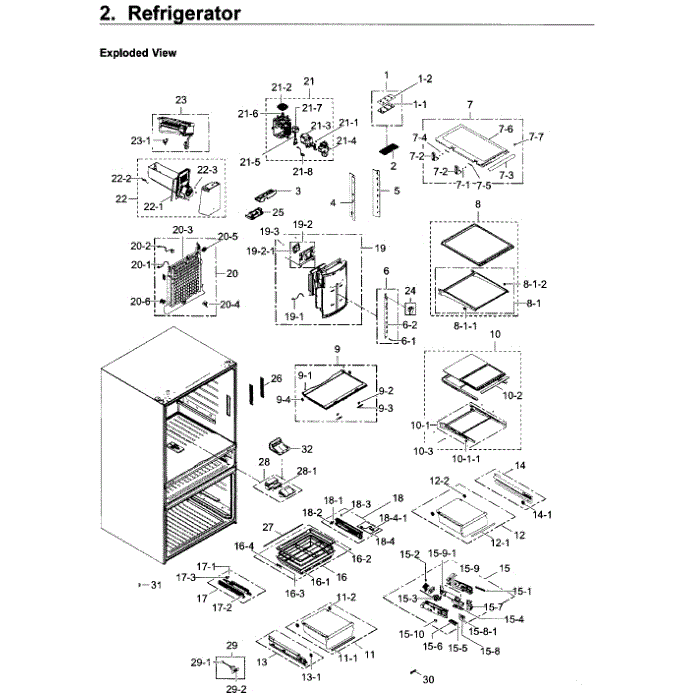 Refrigerator Diagram and Parts List for RF30KMEDBSR AA-01 Samsung Refrigerator